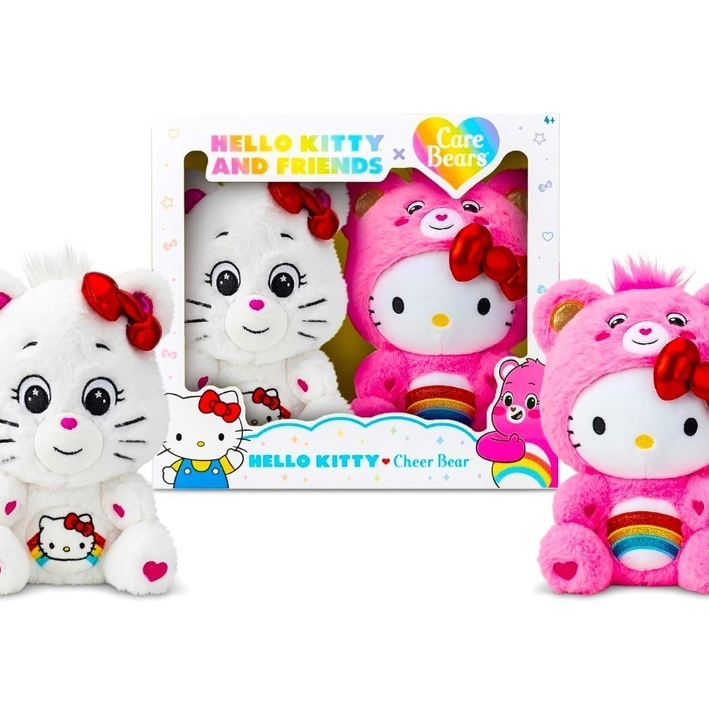 Care Bears Hello Kitty Loves Cheer Bear 10" Collectible Plush 2-Pack-Soft, NWT